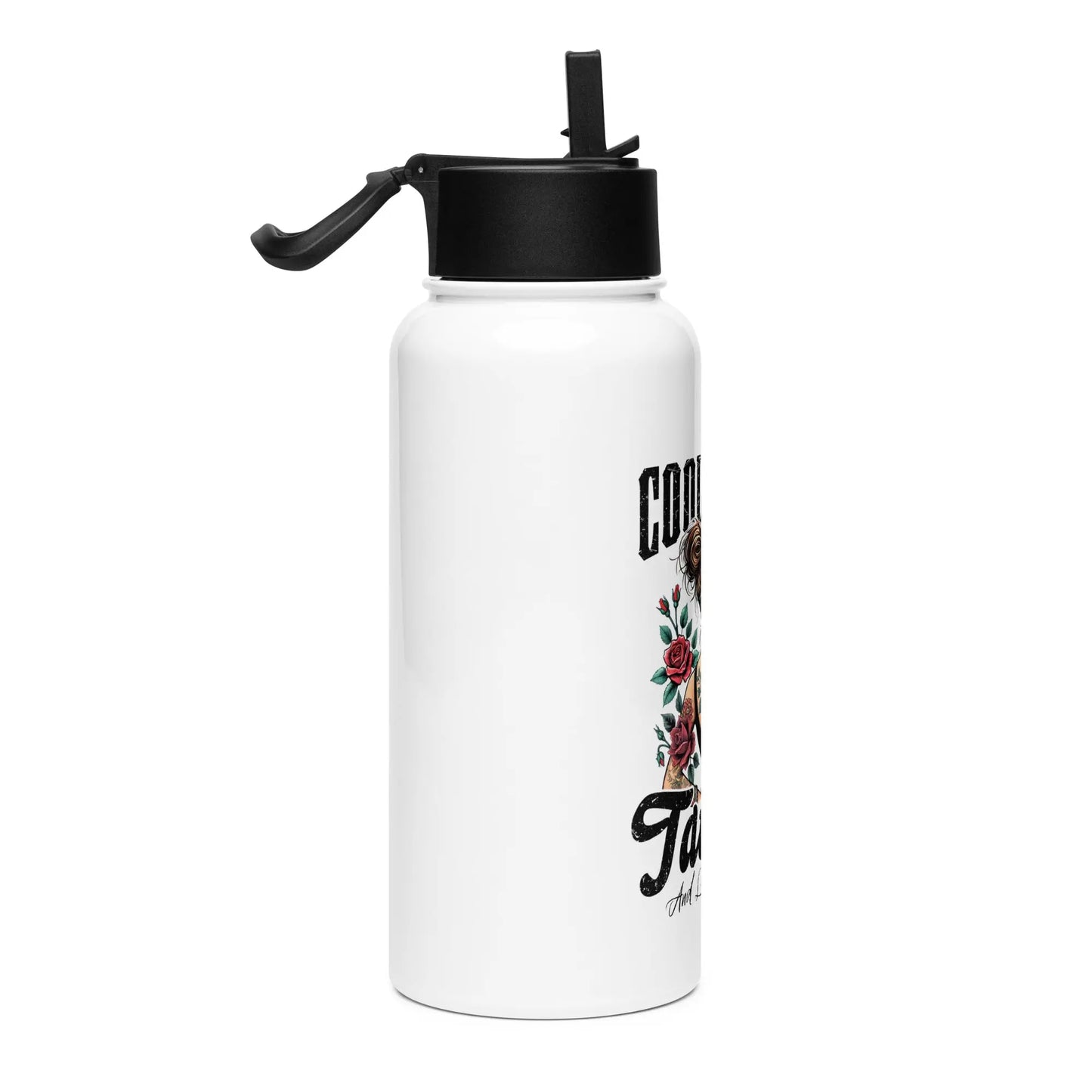 "Cool Moms Have Tattoos and Love Why Choose" Stainless steel water bottle with a straw lid Bookish Merch - TBRaring