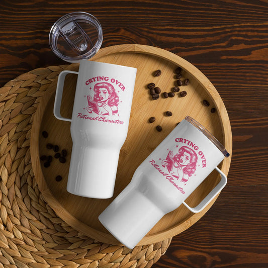 Crying Over Fictional Characters Tumbler with a handle - TBRaring