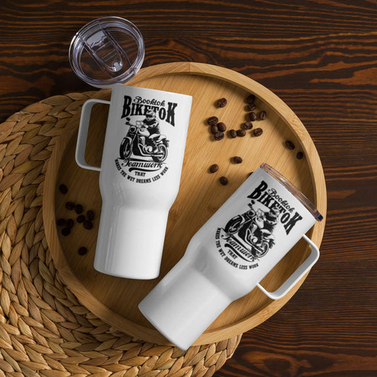 "Booktok Biketok Teamwork" Bookish Shop Tumbler with a handle - TBRaring