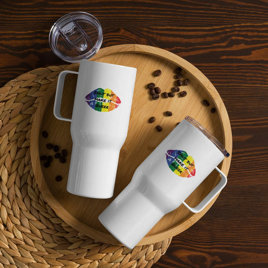 Smut But Make it Queer Travel mug with a handle - TBRaring