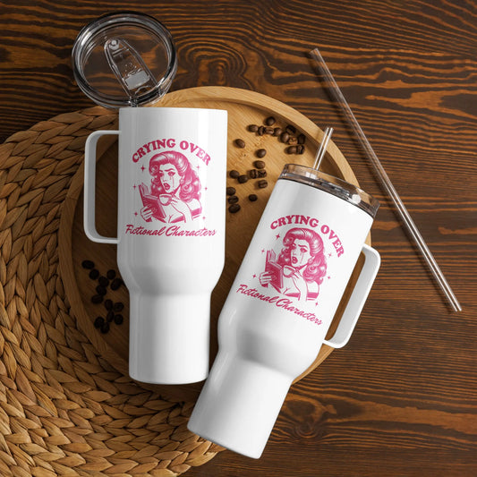 Crying Over Fictional Characters Tumbler with a handle - TBRaring