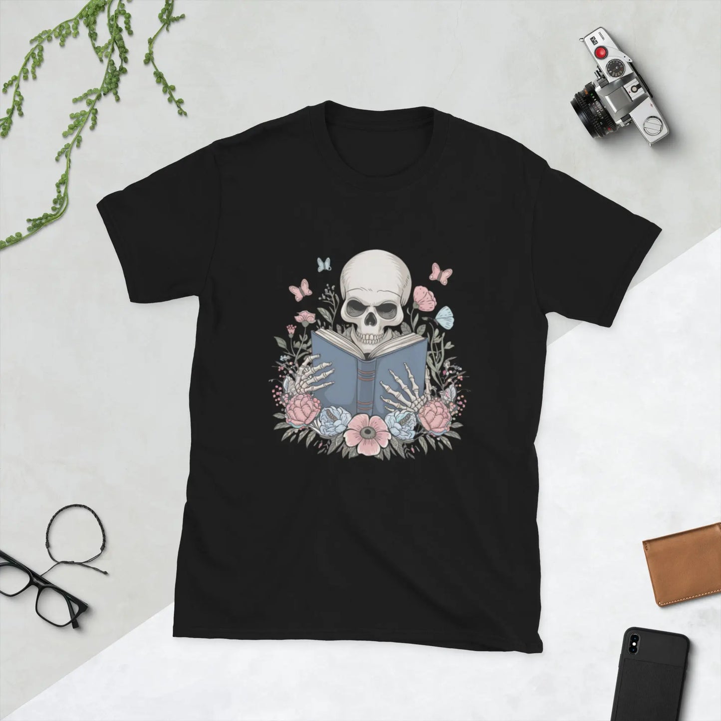 Bookish Shop Skeleton Reading Short - Sleeve Unisex T-Shirt - TBRaring