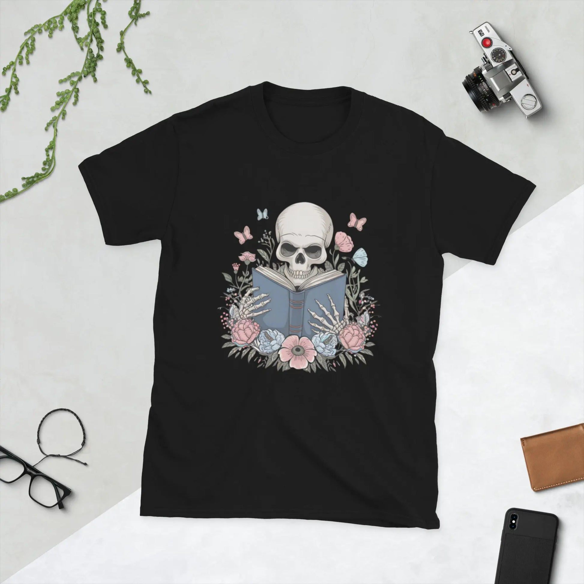 Bookish Shop Skeleton Reading Short - Sleeve Unisex T-Shirt - TBRaring