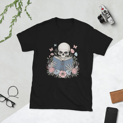 Bookish Shop Skeleton Reading Short - Sleeve Unisex T-Shirt - TBRaring