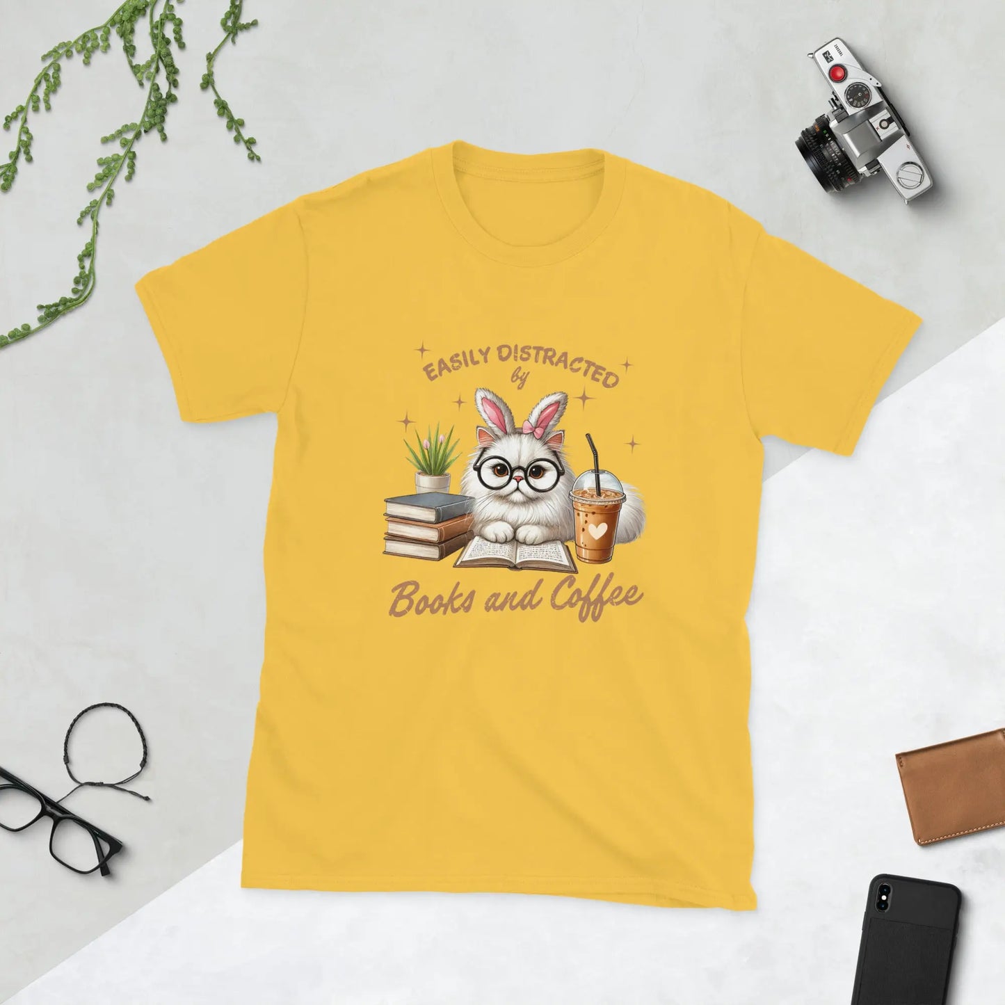 Bookish Shop "Easily Distracted by Books and Coffee" Short - Sleeve Unisex T-Shirt - TBRaring