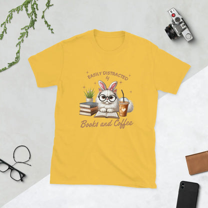 Bookish Shop "Easily Distracted by Books and Coffee" Short - Sleeve Unisex T-Shirt - TBRaring