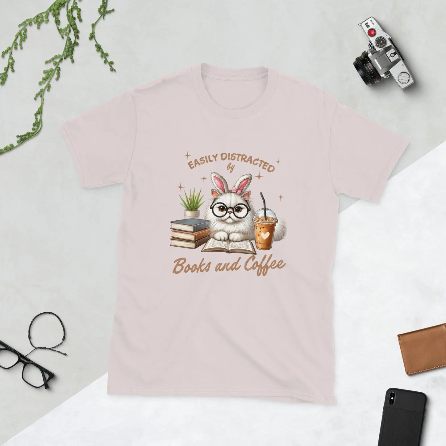 Bookish Shop "Easily Distracted by Books and Coffee" Short - Sleeve Unisex T-Shirt - TBRaring