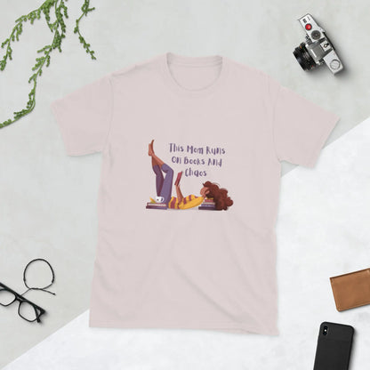 "This Mom Runs on Books and Chaos" Short - Sleeve Unisex Bookishly T-Shirt - TBRaring