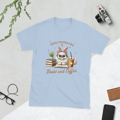Bookish Shop "Easily Distracted by Books and Coffee" Short - Sleeve Unisex T-Shirt - TBRaring