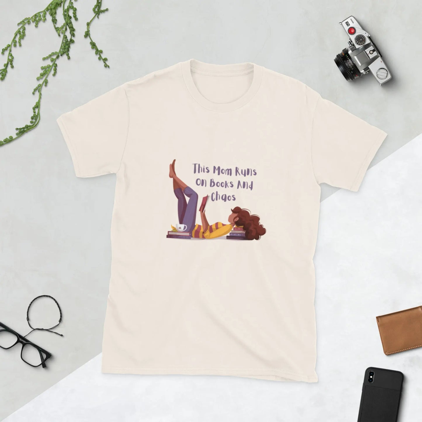 "This Mom Runs on Books and Chaos" Short - Sleeve Unisex Bookishly T-Shirt - TBRaring