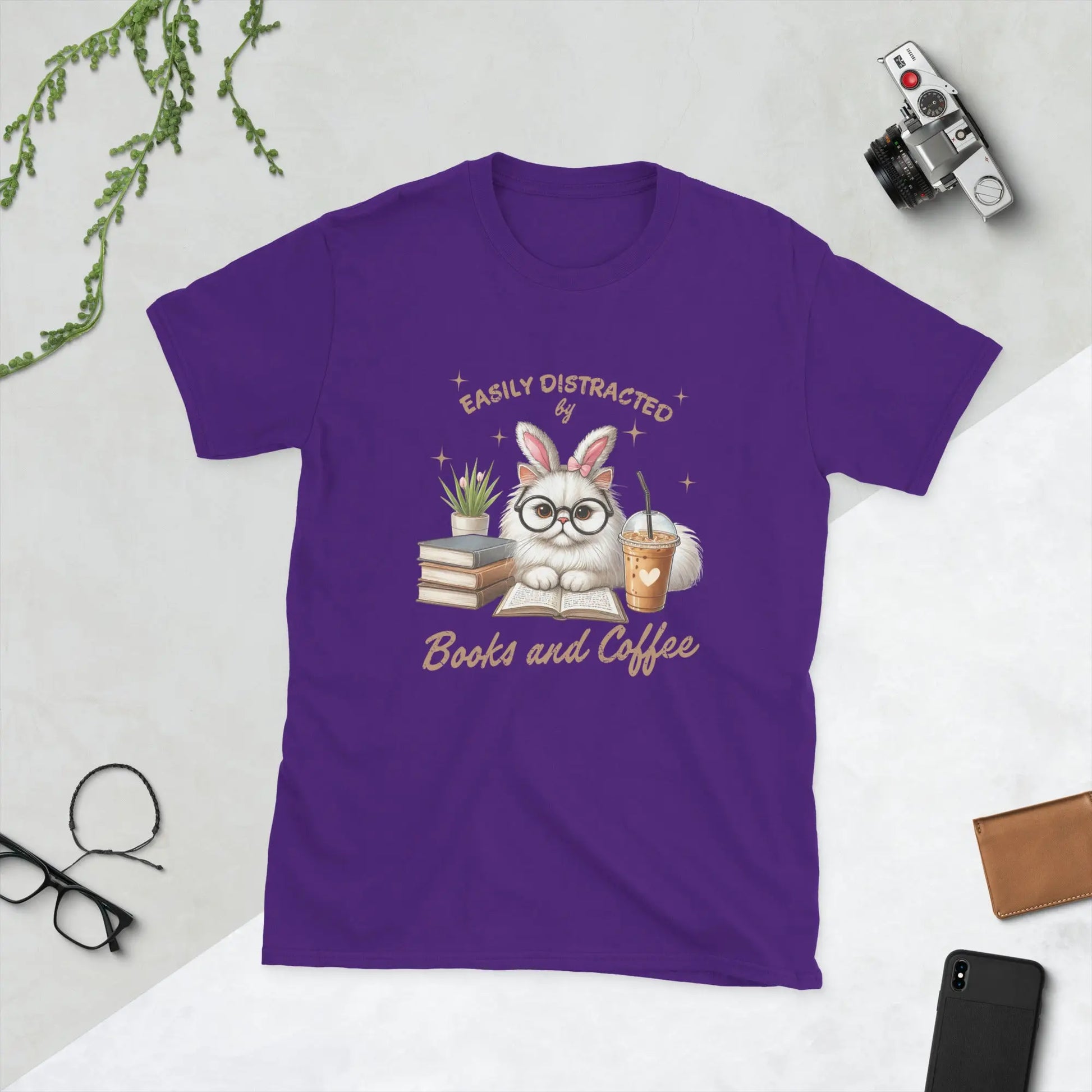 Bookish Shop "Easily Distracted by Books and Coffee" Short - Sleeve Unisex T-Shirt - TBRaring
