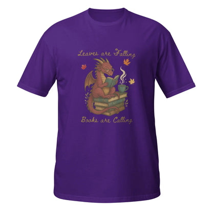 Leaves Are Falling Books Are Calling Book Dragon Short - Sleeve Unisex T-Shirt - TBRaring