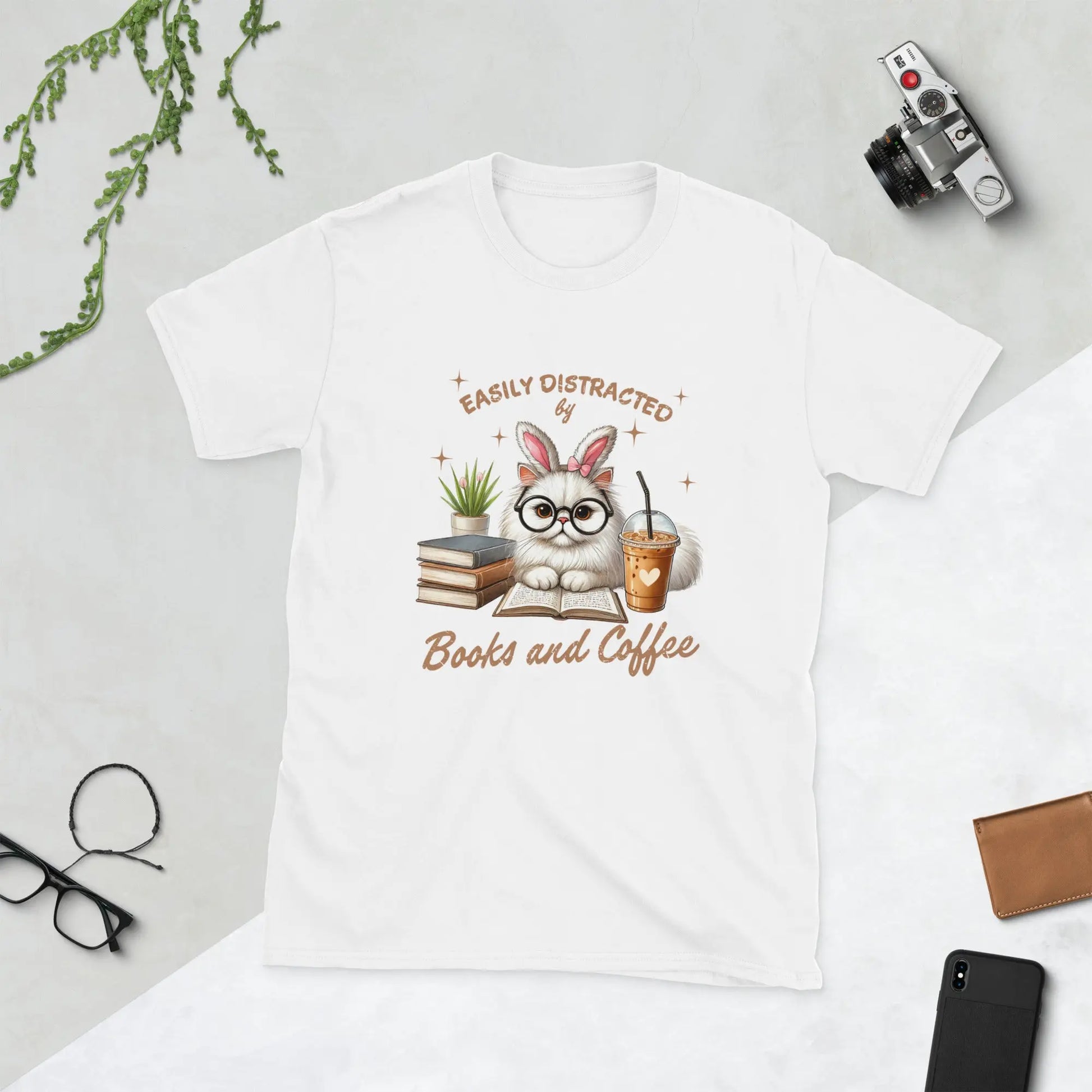 Bookish Shop "Easily Distracted by Books and Coffee" Short - Sleeve Unisex T-Shirt - TBRaring