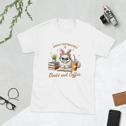 Bookish Shop "Easily Distracted by Books and Coffee" Short - Sleeve Unisex T-Shirt - TBRaring