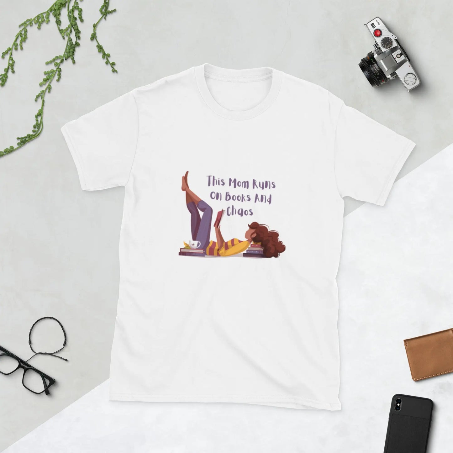 "This Mom Runs on Books and Chaos" Short - Sleeve Unisex Bookishly T-Shirt - TBRaring