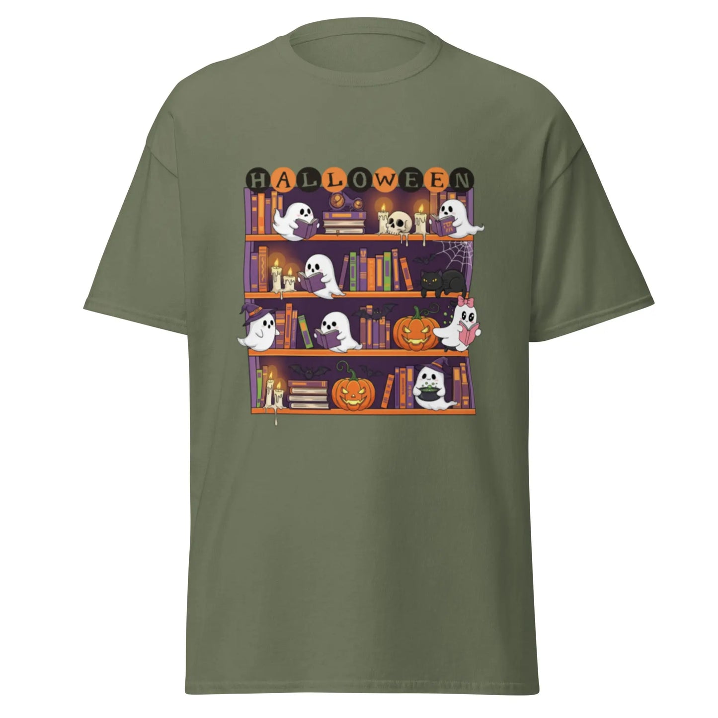 Ghost Halloween Bookcase classic tee - TBRaring