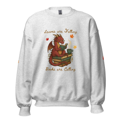 Leaves Are Falling Books Are Calling Unisex Sweatshirt With Leaves on Sleeves - TBRaring
