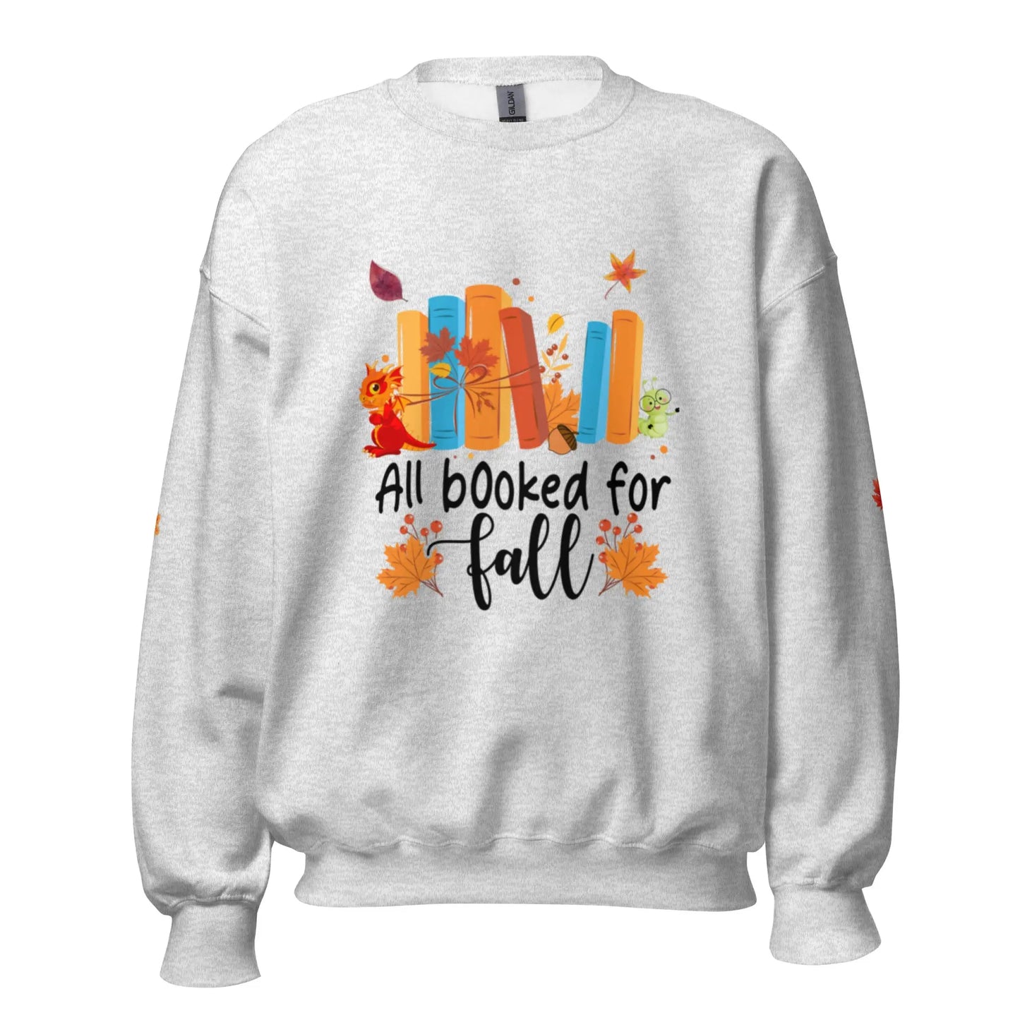All Booked For Fall Unisex Sweatshirt With Leaves on Sleeves - TBRaring
