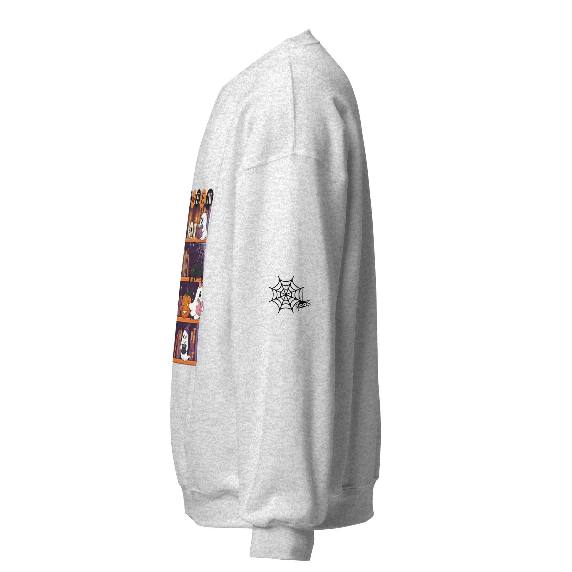 Halloween Bookcase Sweatshirt With Spider Webs On Sleeves - TBRaring
