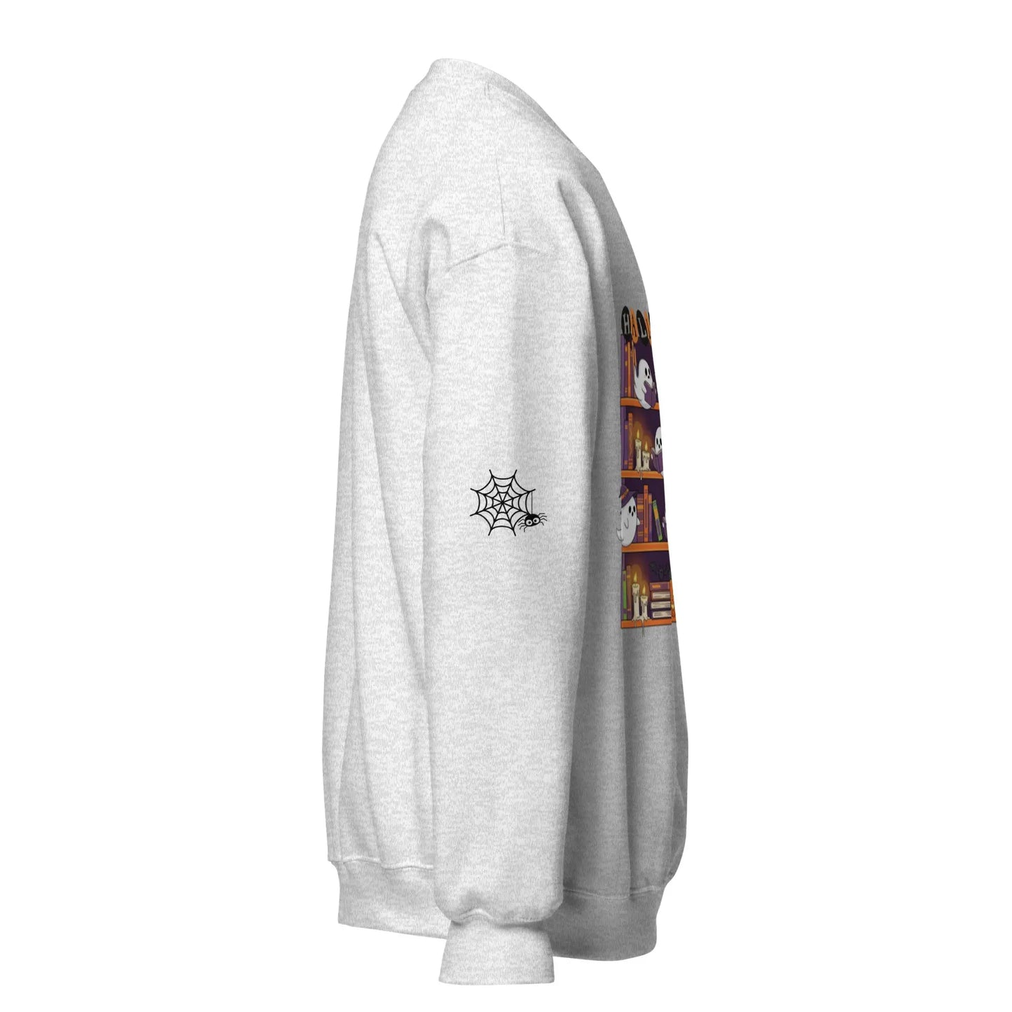 Halloween Bookcase Sweatshirt With Spider Webs On Sleeves - TBRaring