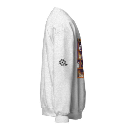 Halloween Bookcase Sweatshirt With Spider Webs On Sleeves - TBRaring