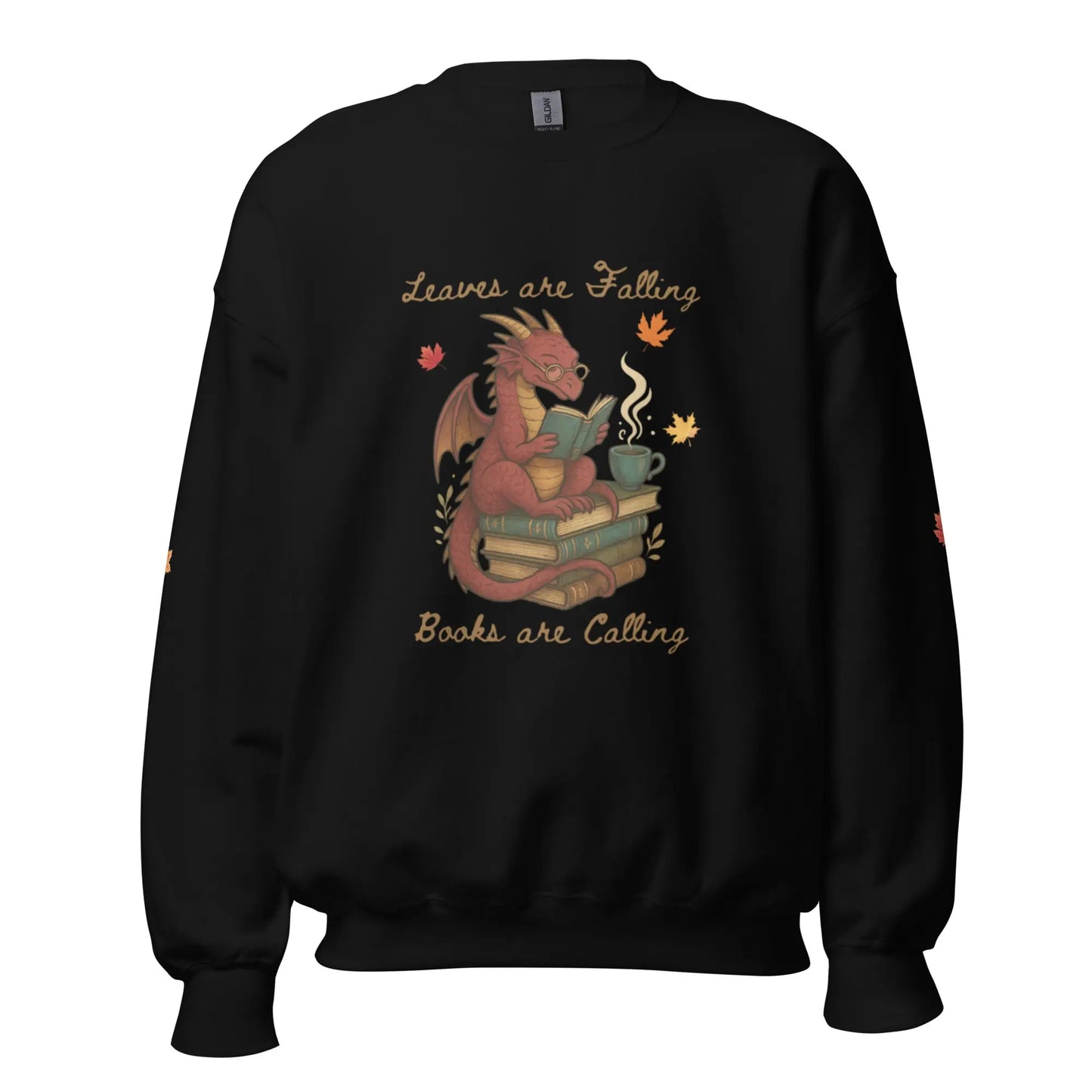 Leaves Are Falling Books Are Calling Unisex Sweatshirt With Leaves on Sleeves - TBRaring