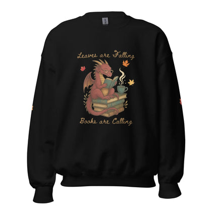 Leaves Are Falling Books Are Calling Unisex Sweatshirt With Leaves on Sleeves - TBRaring