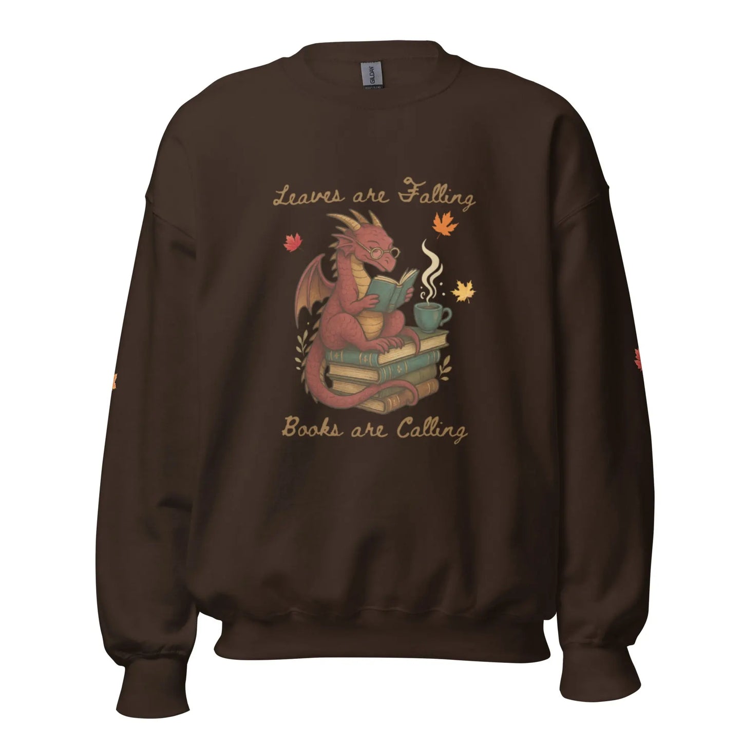 Leaves Are Falling Books Are Calling Unisex Sweatshirt With Leaves on Sleeves - TBRaring