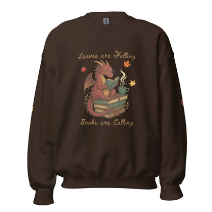 Leaves Are Falling Books Are Calling Unisex Sweatshirt With Leaves on Sleeves - TBRaring
