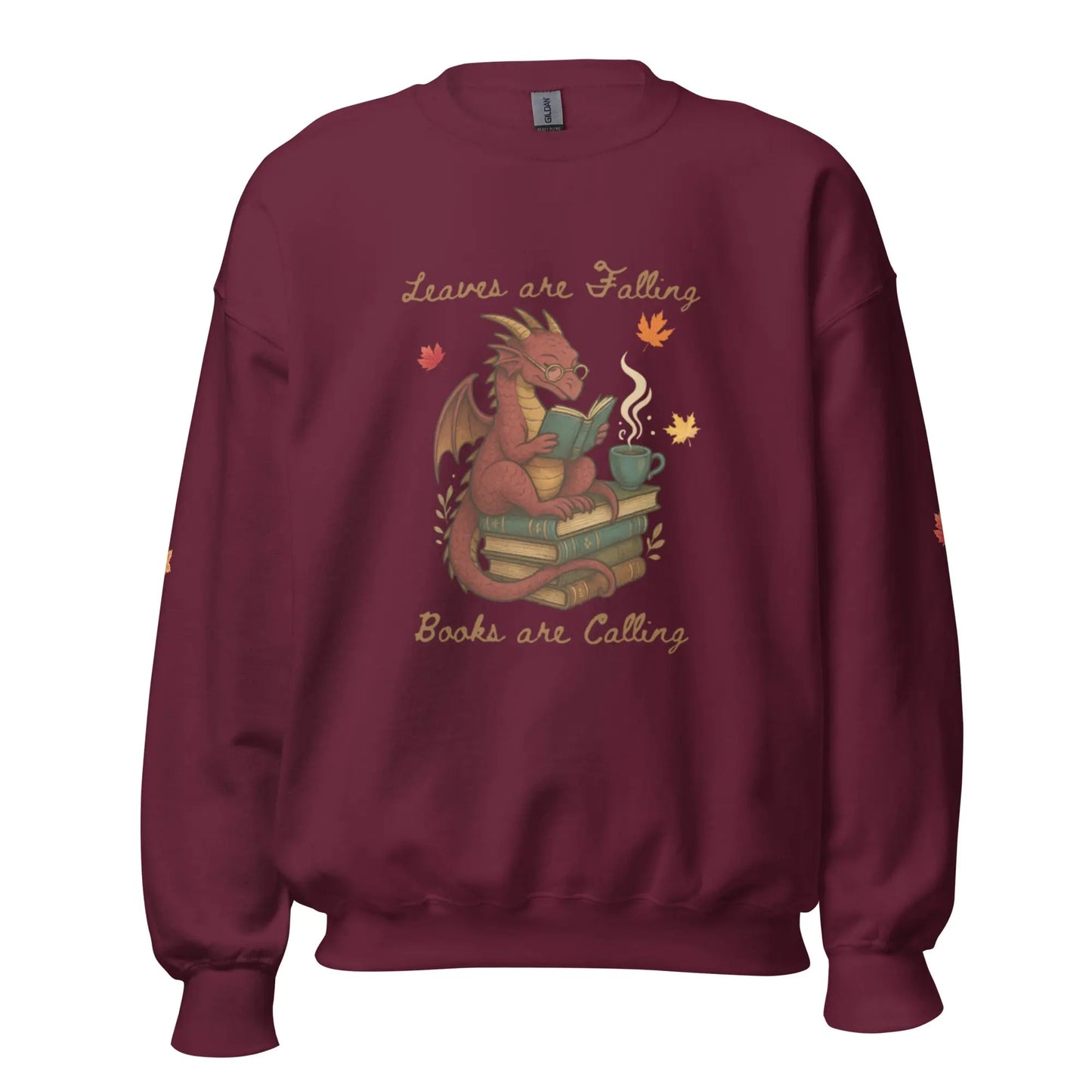 Leaves Are Falling Books Are Calling Unisex Sweatshirt With Leaves on Sleeves - TBRaring
