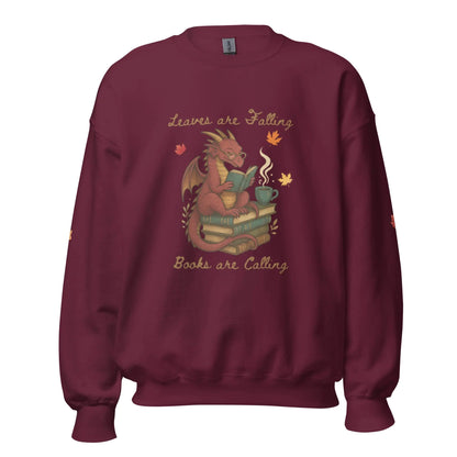 Leaves Are Falling Books Are Calling Unisex Sweatshirt With Leaves on Sleeves - TBRaring