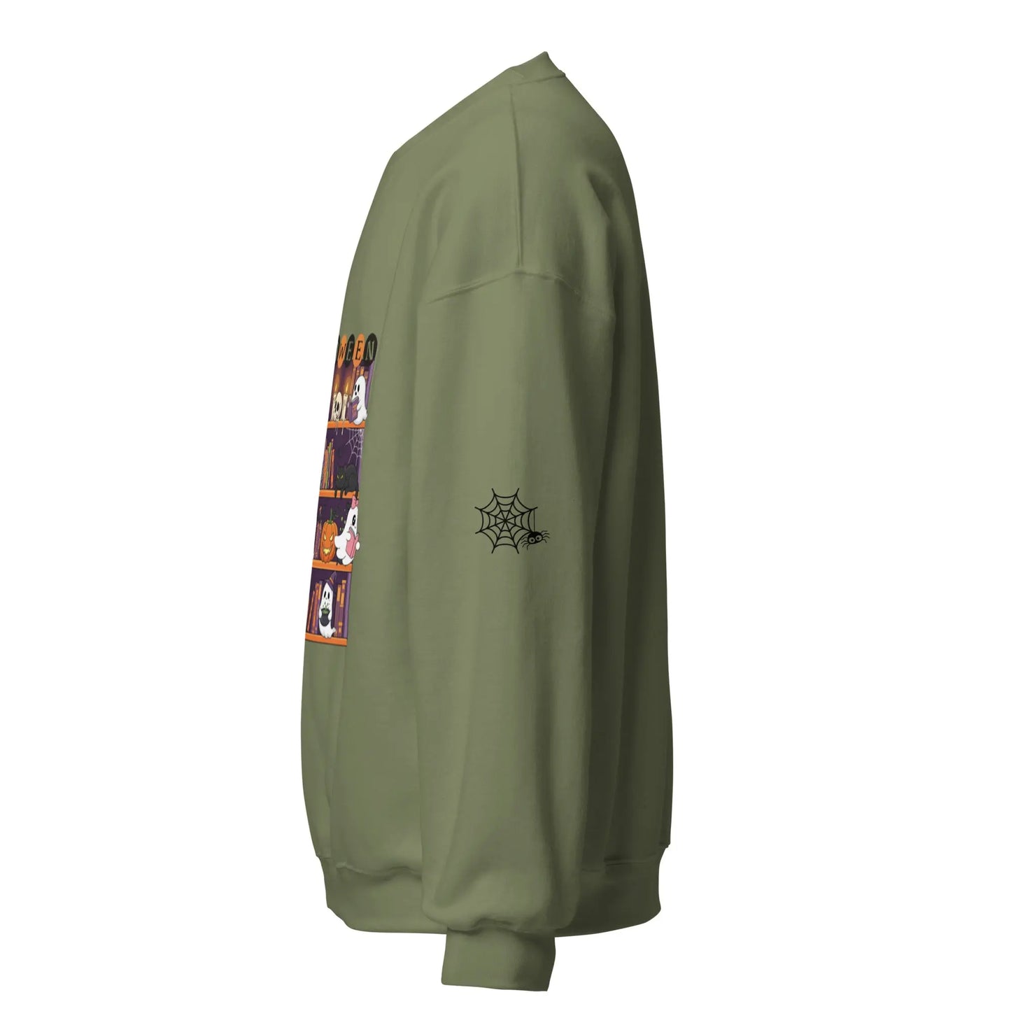 Halloween Bookcase Sweatshirt With Spider Webs On Sleeves - TBRaring