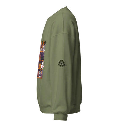 Halloween Bookcase Sweatshirt With Spider Webs On Sleeves - TBRaring