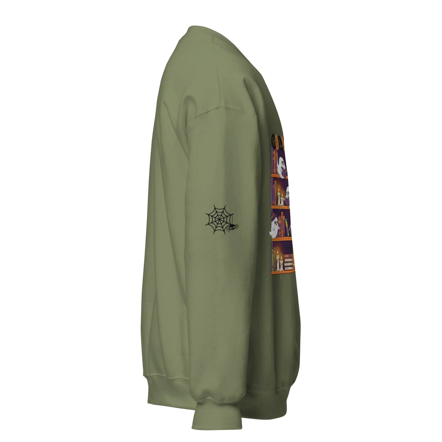 Halloween Bookcase Sweatshirt With Spider Webs On Sleeves - TBRaring