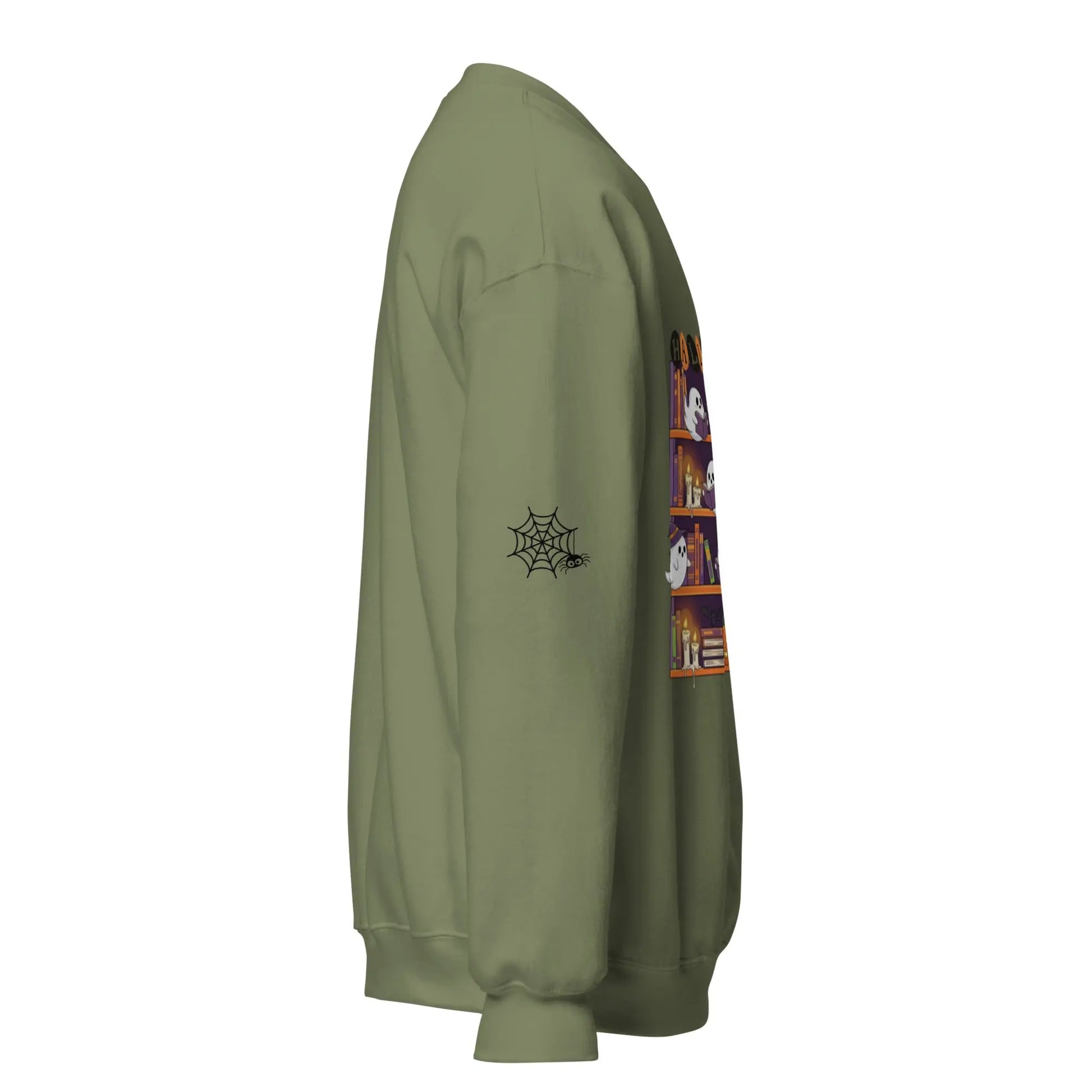 Halloween Bookcase Sweatshirt With Spider Webs On Sleeves - TBRaring