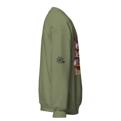 Halloween Bookcase Sweatshirt With Spider Webs On Sleeves - TBRaring