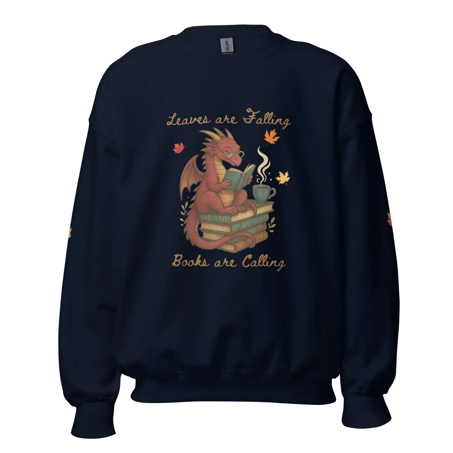 Leaves Are Falling Books Are Calling Unisex Sweatshirt With Leaves on Sleeves - TBRaring