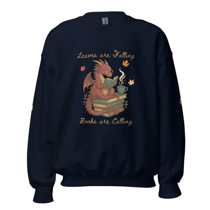 Leaves Are Falling Books Are Calling Unisex Sweatshirt With Leaves on Sleeves - TBRaring