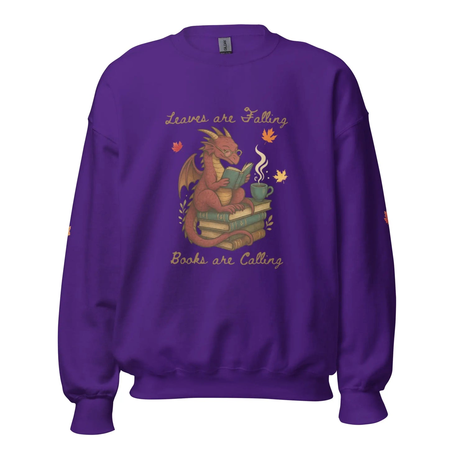 Leaves Are Falling Books Are Calling Unisex Sweatshirt With Leaves on Sleeves - TBRaring