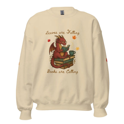 Leaves Are Falling Books Are Calling Unisex Sweatshirt With Leaves on Sleeves - TBRaring