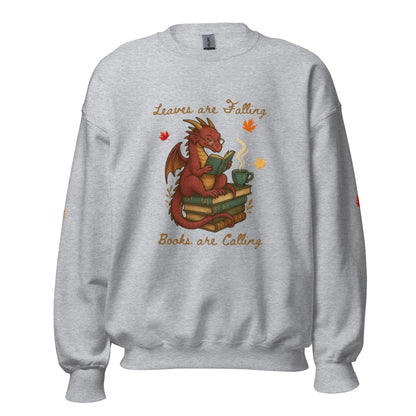 Leaves Are Falling Books Are Calling Unisex Sweatshirt With Leaves on Sleeves - TBRaring
