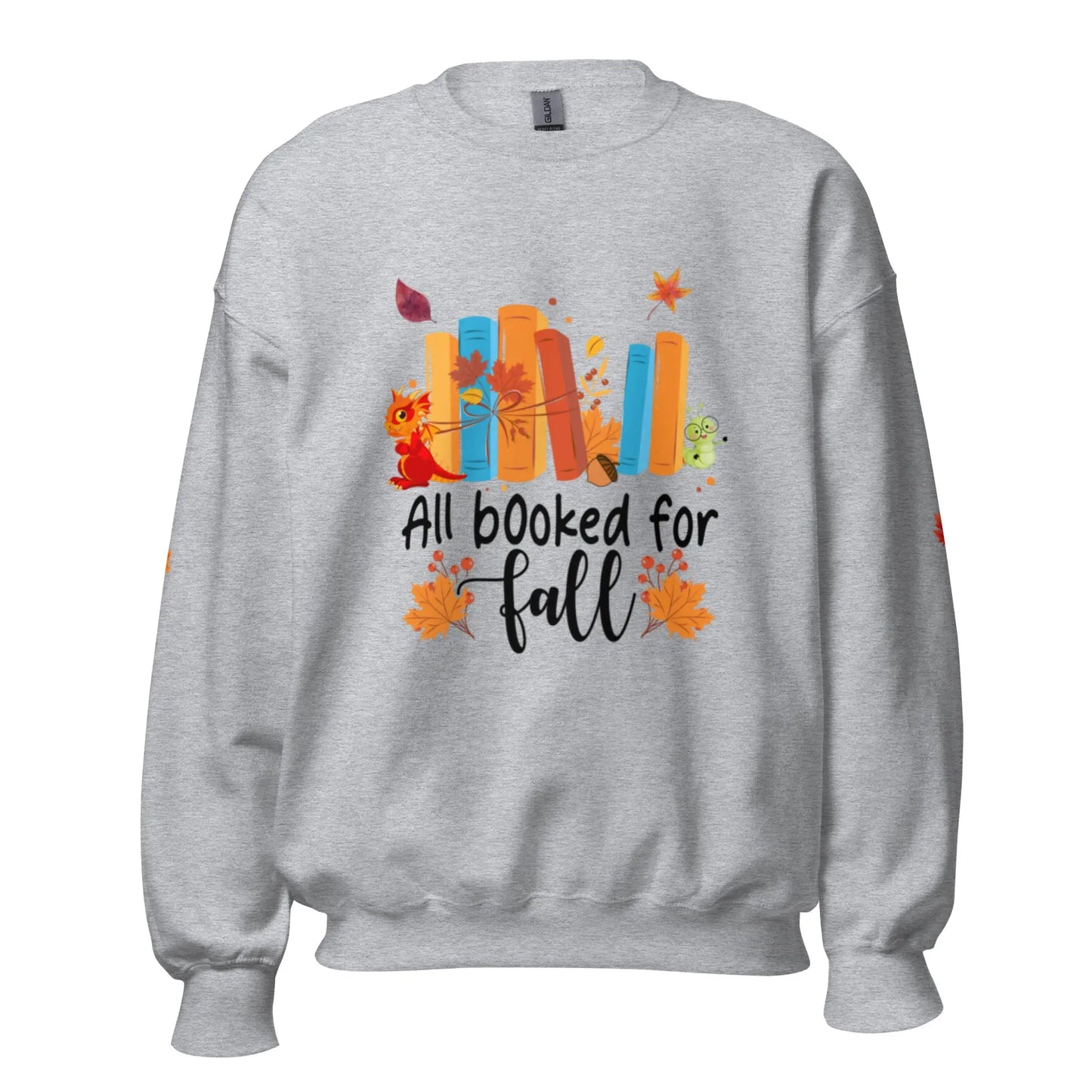 All Booked For Fall Unisex Sweatshirt With Leaves on Sleeves - TBRaring