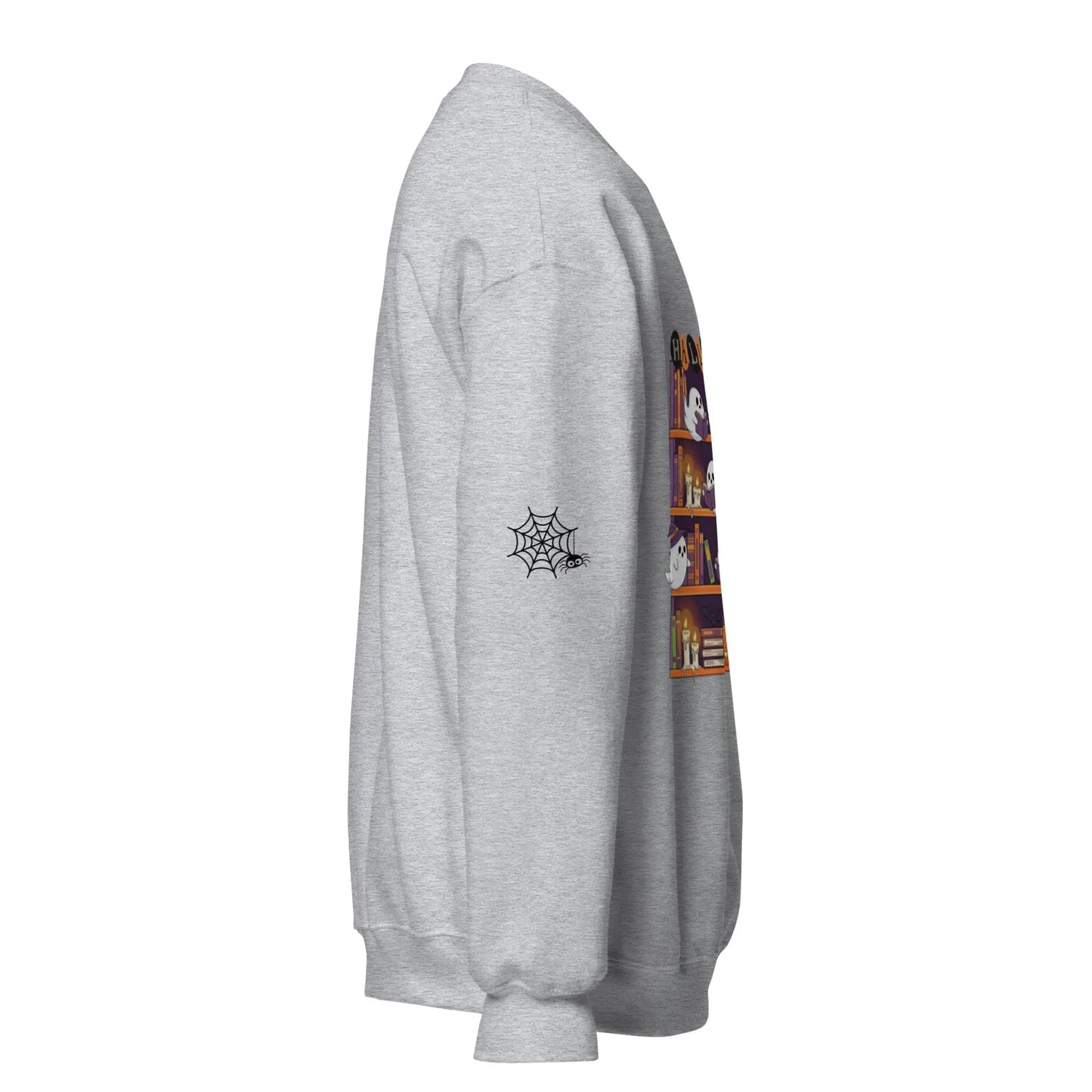 Halloween Bookcase Sweatshirt With Spider Webs On Sleeves - TBRaring