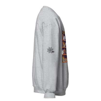 Halloween Bookcase Sweatshirt With Spider Webs On Sleeves - TBRaring