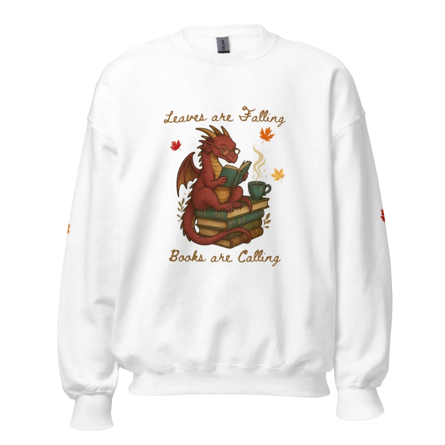 Leaves Are Falling Books Are Calling Unisex Sweatshirt With Leaves on Sleeves - TBRaring