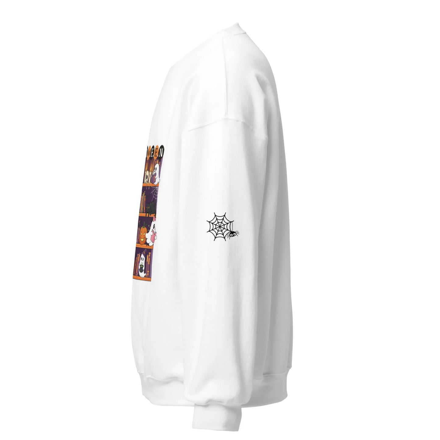 Halloween Bookcase Sweatshirt With Spider Webs On Sleeves - TBRaring