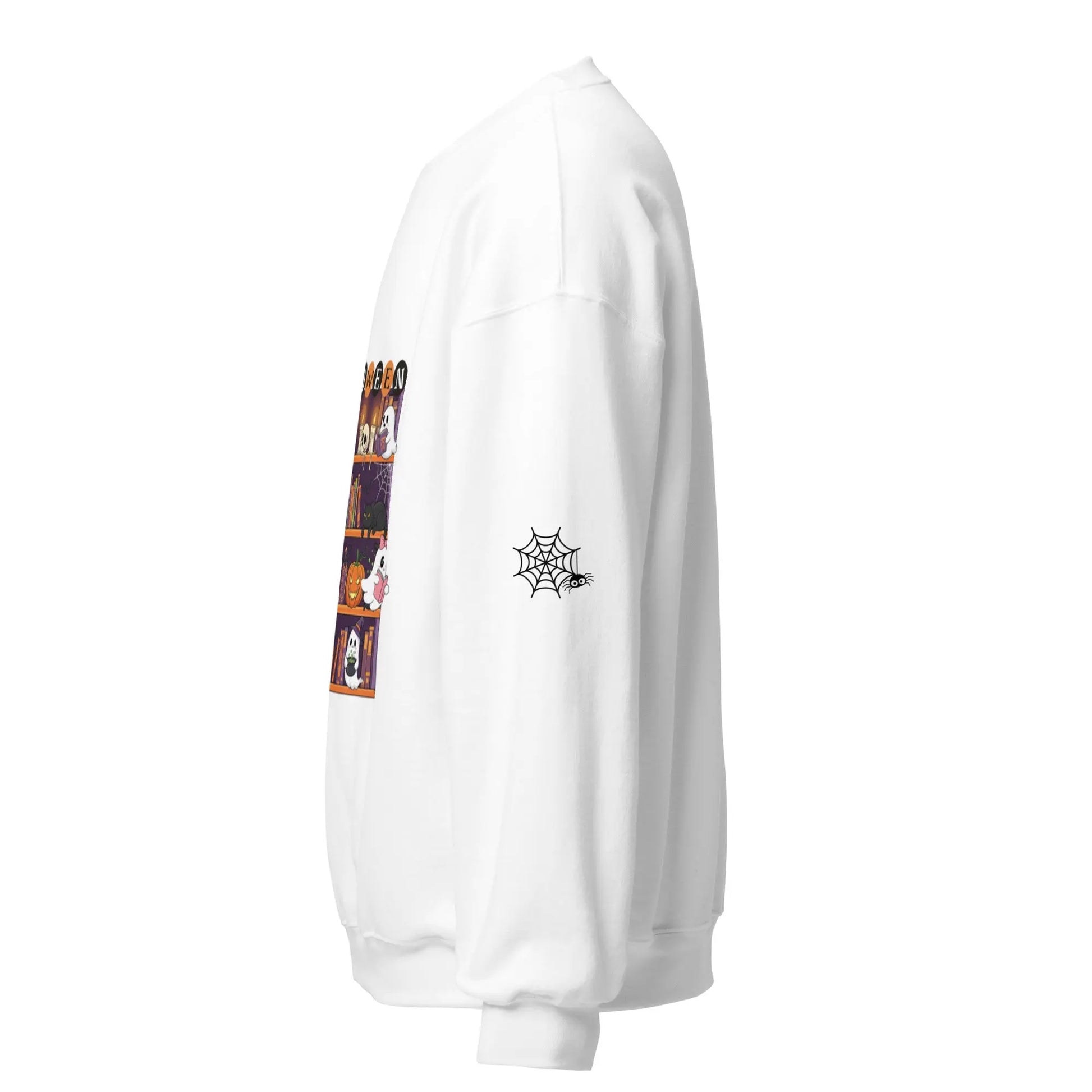 Halloween Bookcase Sweatshirt With Spider Webs On Sleeves - TBRaring