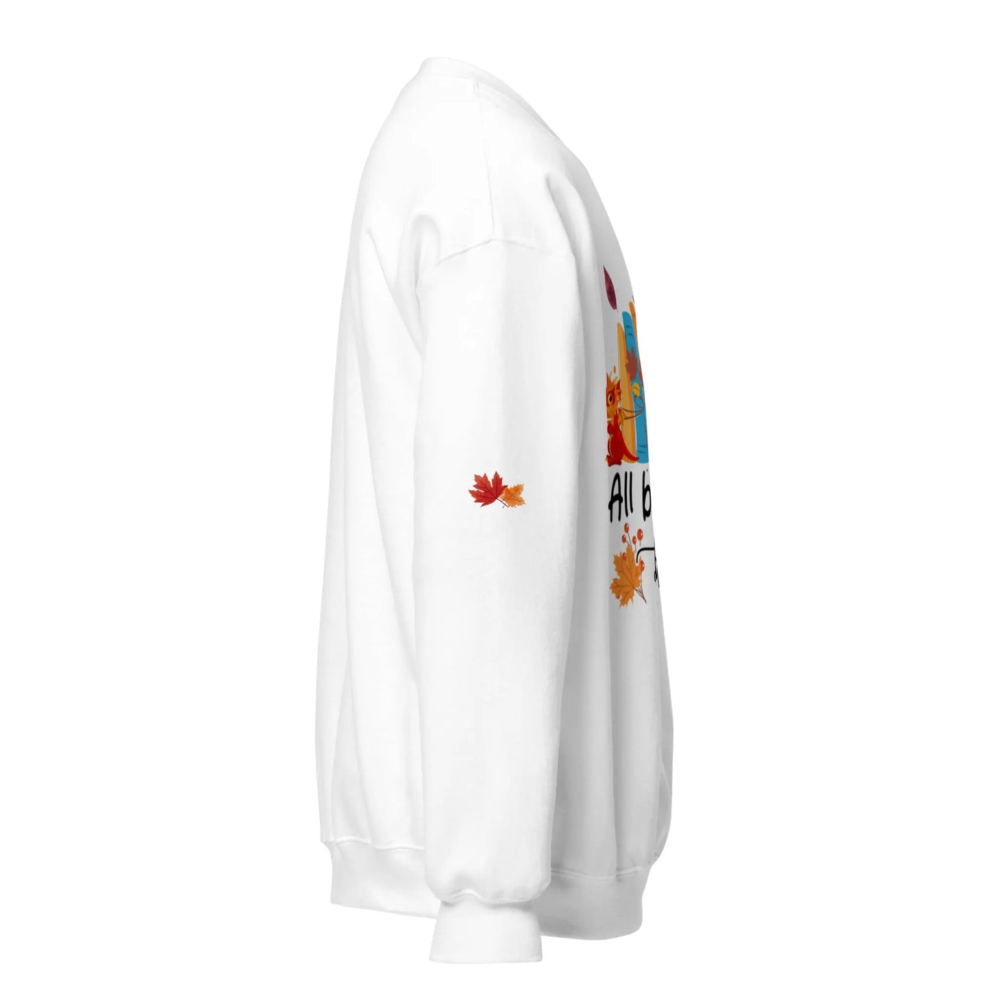 All Booked For Fall Unisex Sweatshirt With Leaves on Sleeves - TBRaring
