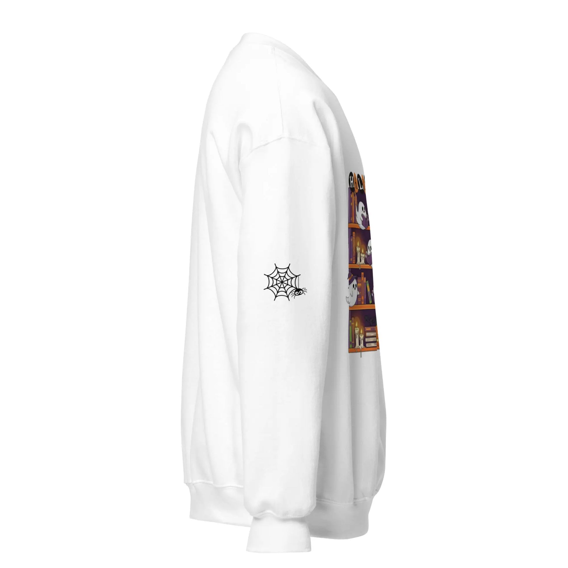 Halloween Bookcase Sweatshirt With Spider Webs On Sleeves - TBRaring