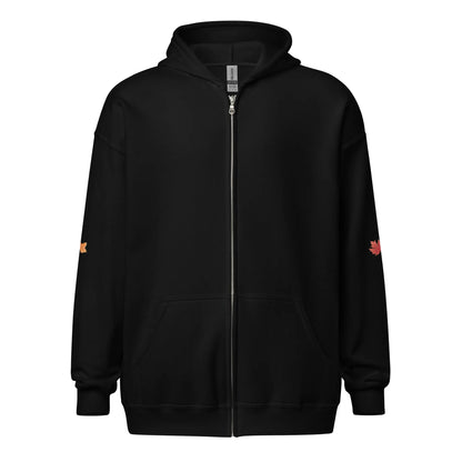 Page Turning Season Unisex heavy blend zip hoodie with leaf print on sleeves - TBRaring